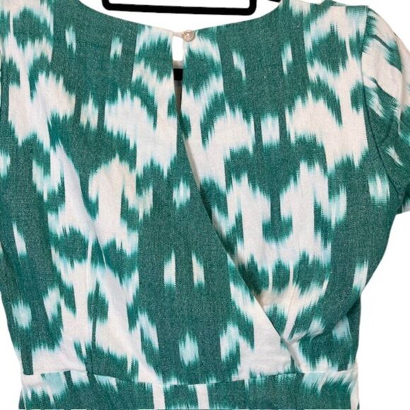 Vineyard Vines Fit and Flare Ikat Green and White Linen Look Cotton Dress Size 2 - Picture 4 of 12